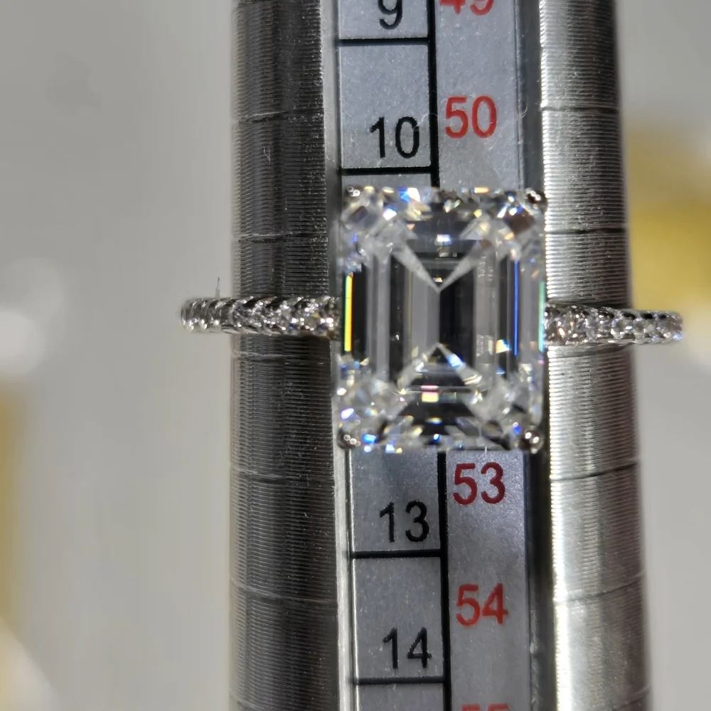 Emerald Cut Moissanite Ring – 925 Sterling Silver Pavé Band – Size 6 – 3ct - Picture 7 of 14